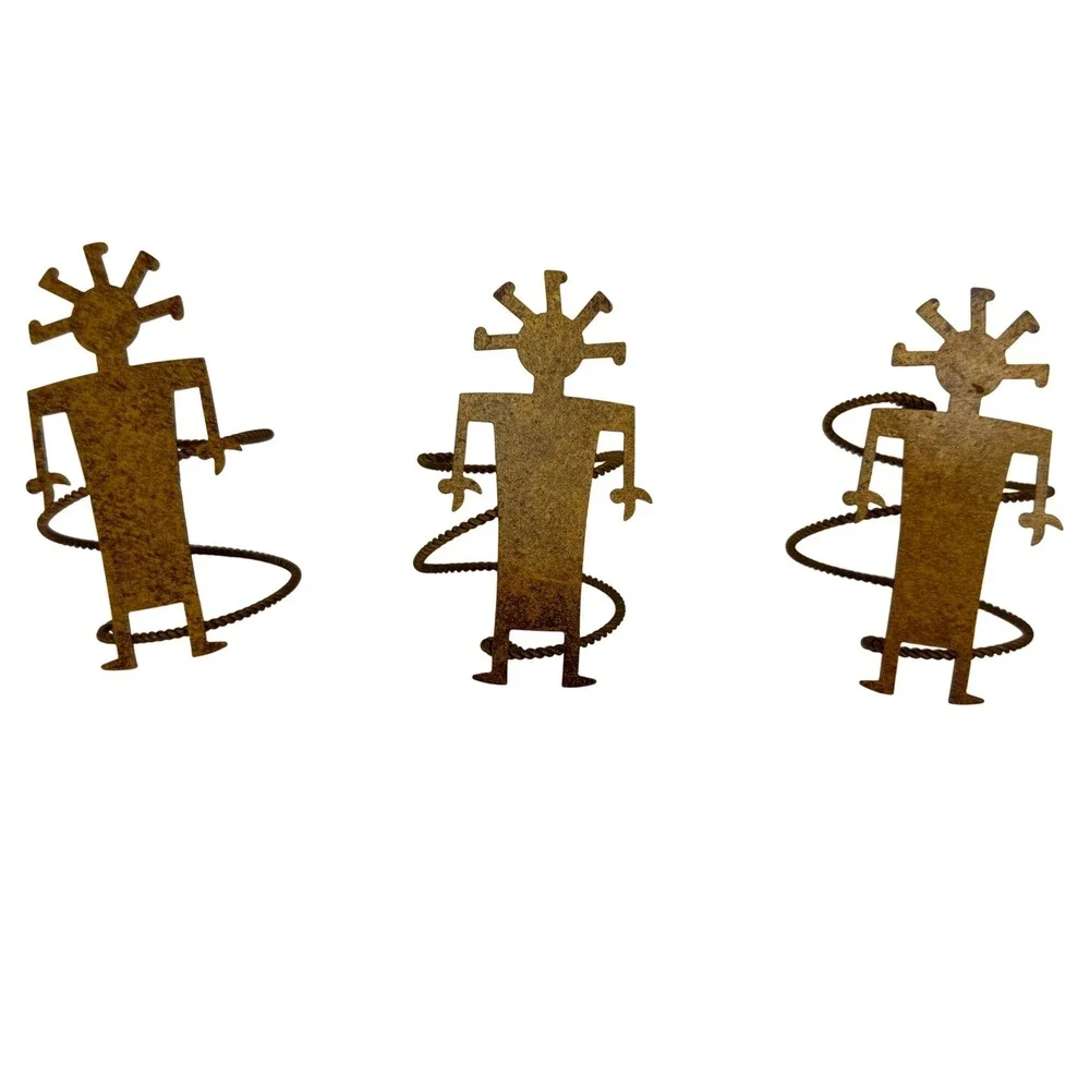 Napkin Rings Unisex OS Brown Excellent Kokopelli Metal Set of 3 Rustic